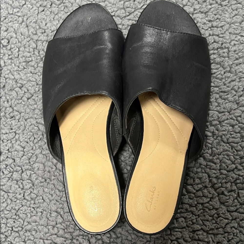 Clarks Women's Black Leather Sense Slide Sandal 9m